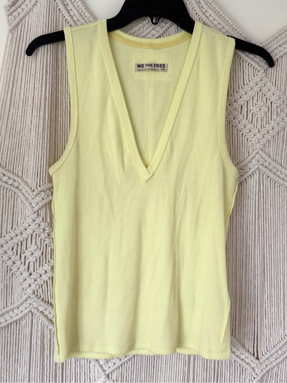 We the Free Light Neon Yellow Ribbed Fitted V Neck Tank M